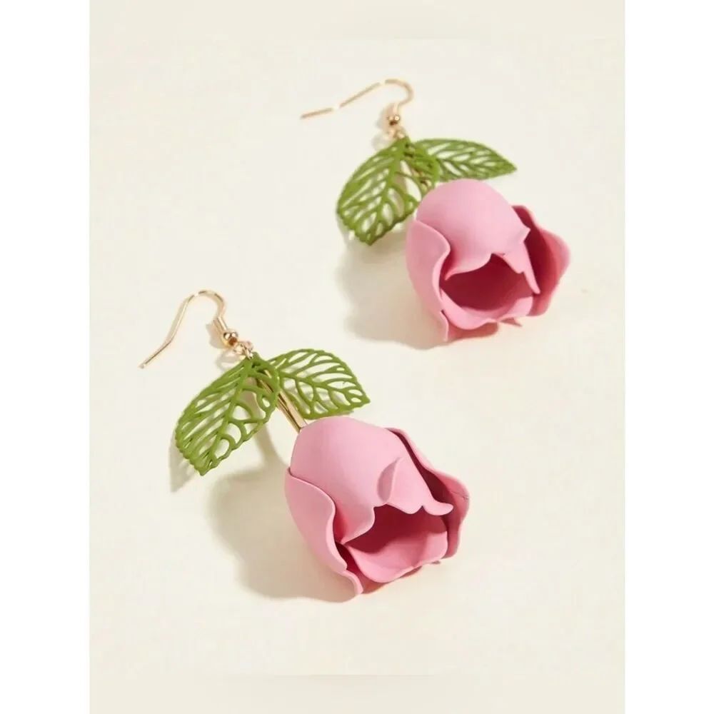 Pink Flower Drop Earrings A2048